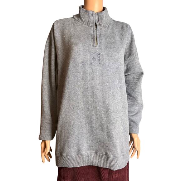 Cuffy’s Womens Gray Sweater XL Quarter Zip Nautical Cape Cod Comfy Warm Winter - Picture 1 of 6